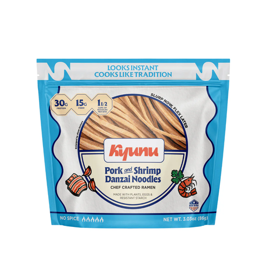 Kiyunu Pork and Shrimp Danzai Noodles packaging on a white background