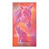 Colorful painting of a horse and a cat on an orange background
