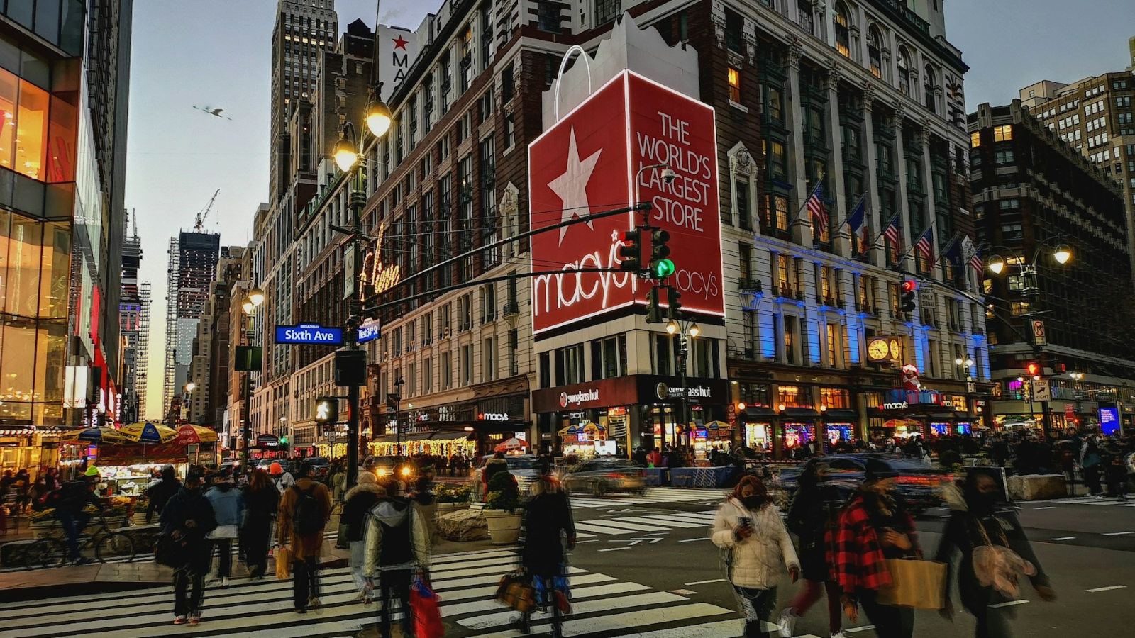 Busy street outside of Macy's Herald Square 