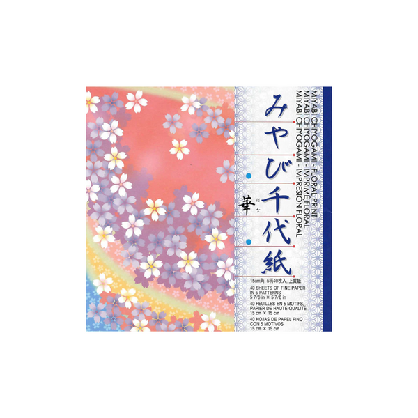 Miyabi Chiyogami - Floral Print Origami Paper - 6" x 6" front packaging