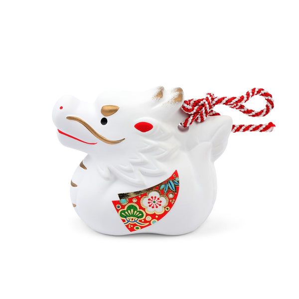 White Ceramic Dragon Ornament with gold and red accents