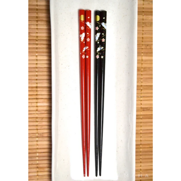 Moon Rabbit Chopsticks red and black side by side