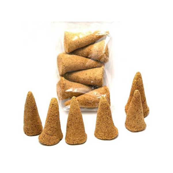 six Palo Santo Cones displayed and in front of bag filled with palo santo cones