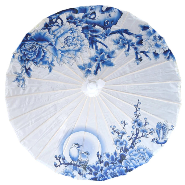 Blue Birds Floral Bloom Nylon Parasol- 32 inches