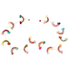 Colorful rainbow-themed mobile with hanging elements on a white background