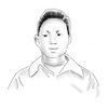 Black and white line drawing of a person wearing a collared shirt