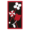 Decorative envelope with red, white, and black floral design on a black background