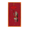 Illustration of a horse holding a red lantern on a red background