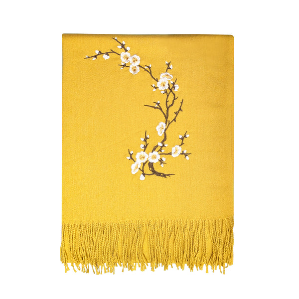 Scarf with Plum Blossom Embroidery - Yellow