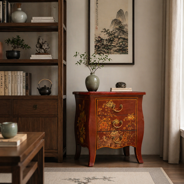 Red Shanxi Chest with 3 Drawers