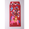 Red envelope with a pink horse and floral design on a white background