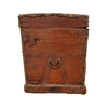 Vintage wooden trunk with metal clasps on a white background