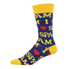 Sock with 'I ❤️ SPAM' text pattern on a white background