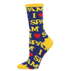 Sock with 'I ❤️ SPAM' text pattern on a white background