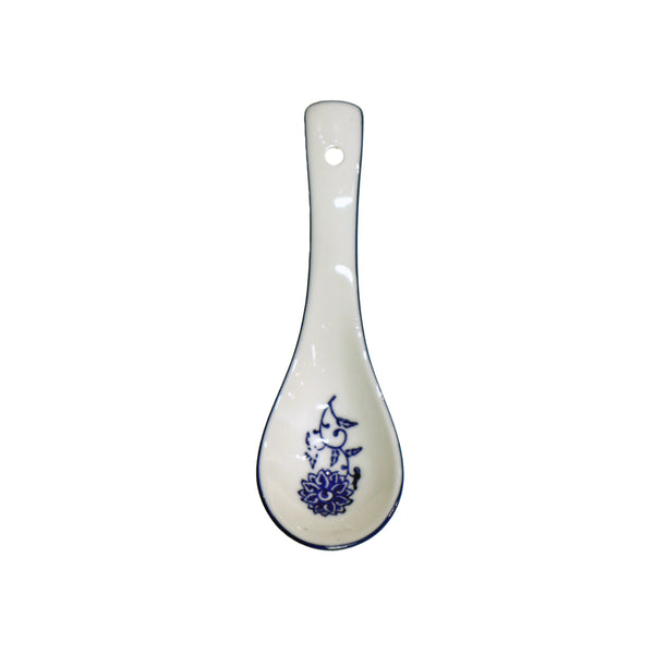 Blue on White Lotus Ceramic Soup Spoon