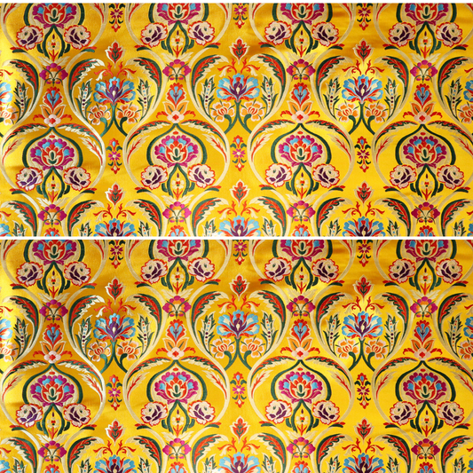 Mongolian Bell Flower Brocade Fabric - Yellow