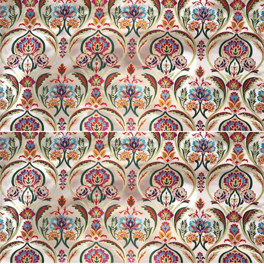 Mongolian Bell Flower Brocade Fabric - Pearl