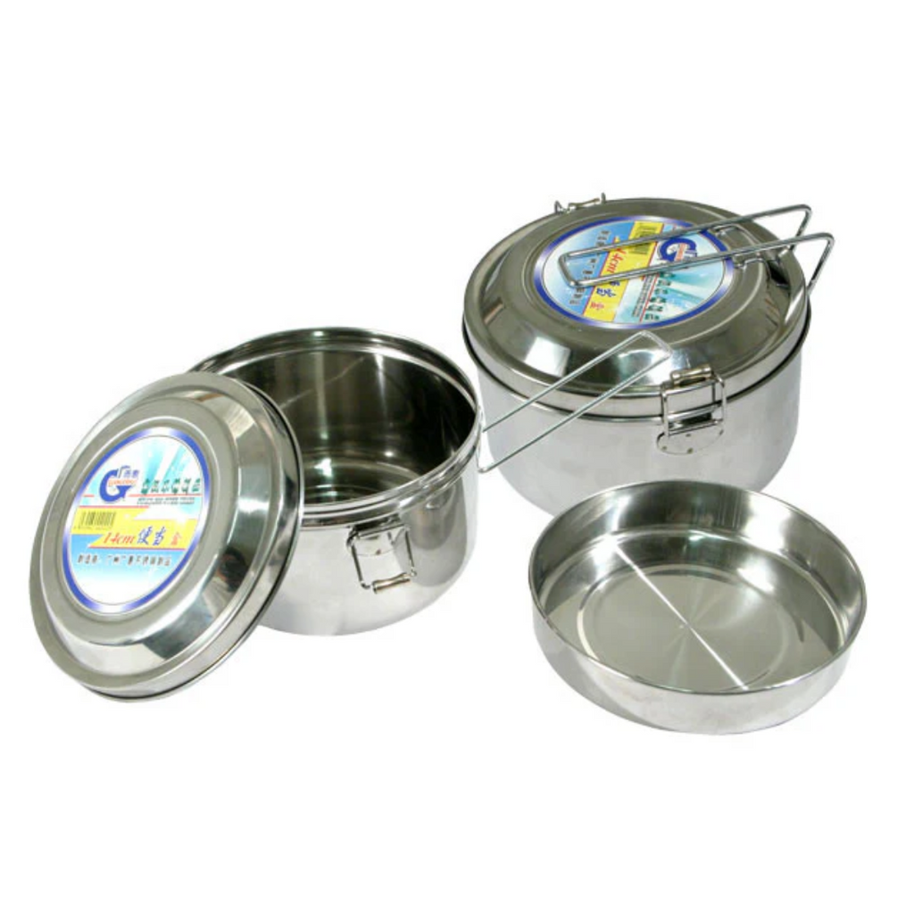 Round Stainless Steel Lunch Box - With Dish