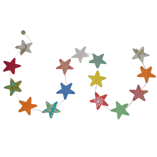 Colorful star-shaped garland on a white background