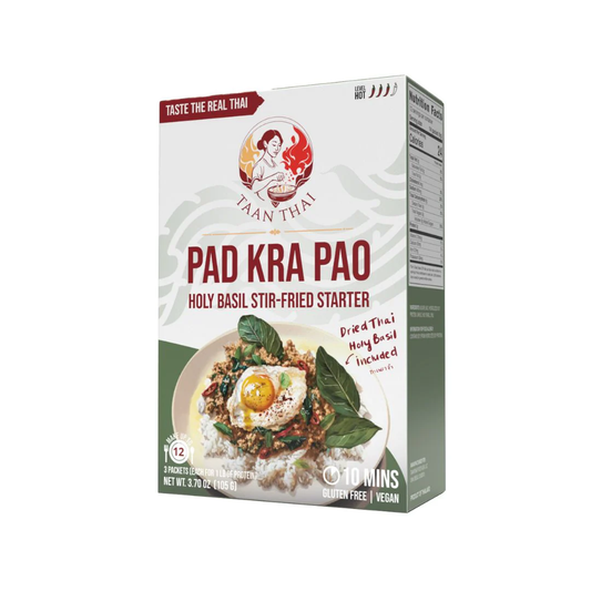 Box of Taan Thai Pad Kra Pao stir-fried starter on a white background
