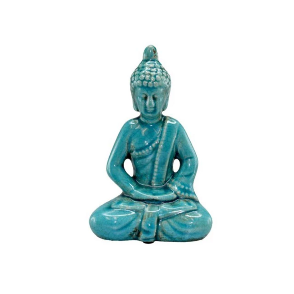 Ceramic Meditating Buddha - Teal Blue