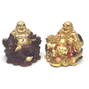 7" H Laughing Buddha on Dragon Arm Rest Chair. Gold on Red and Gold on Gold.