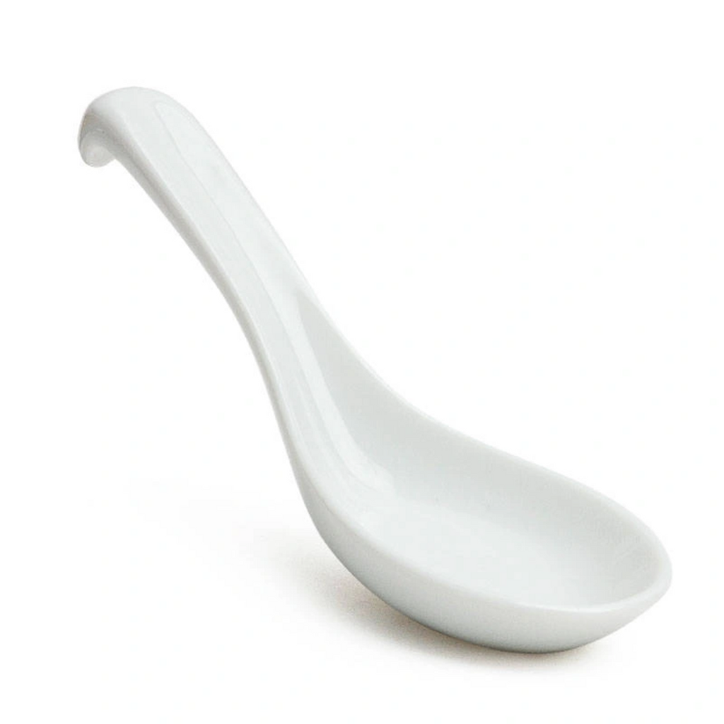 White Ceramic Spoon with Stopper Handle - Flat Bottom