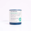 Wild Orchard Jeju Latte Matcha organic green tea powder in a cylindrical white jar with dark blue lids and base, on a white background.