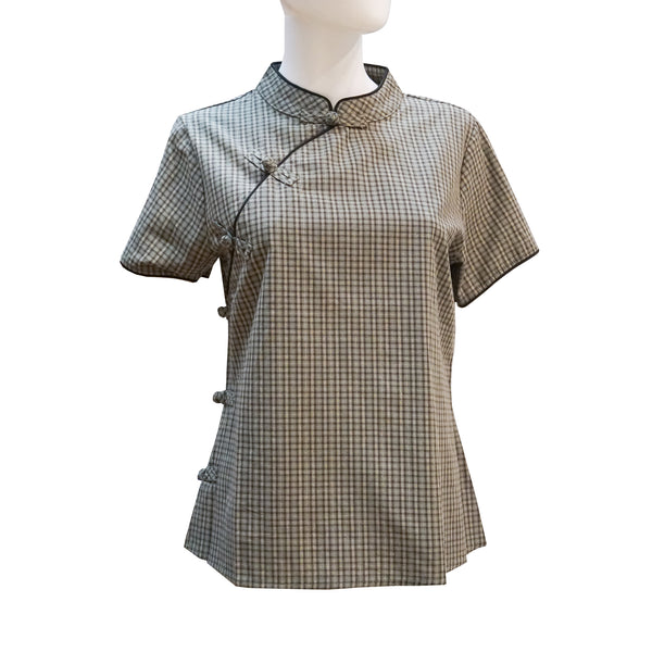 Short Sleeve Checkered Qiapo Top
