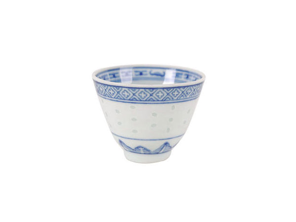 A vintage white tea cup with blue accents of elegant bats believed to bring luck perfect for any afternoon tea