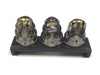 Cloisonne No Evil Monkeys with Stand - cobalt blue