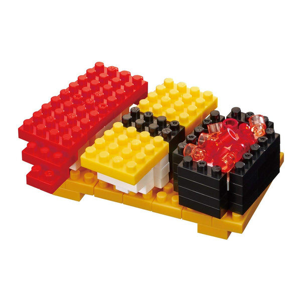 Nanoblock model of three pieces of sushi on small board