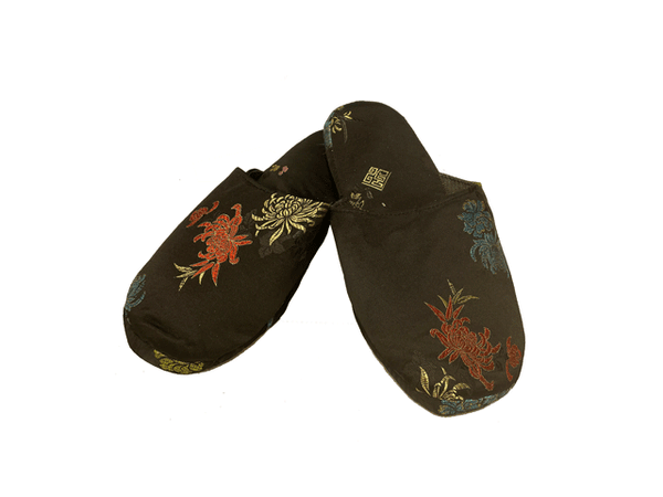 Floral Brocade Slipper - Black