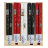 Five pairs of lucky cat chopsticks packaged in a cellophane bag