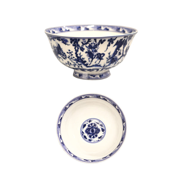 Blue on White Historical Scenes Rice Bowl side and top views