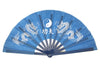 White on Blue Double Dragon KungFu Fabric Fan