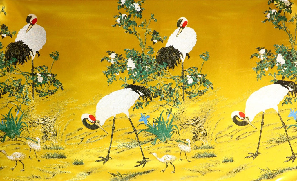 Cranes in Garden Field Design Brocade Fabric