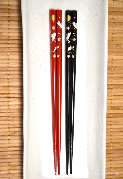 Moon Rabbit Chopsticks red and black side by side