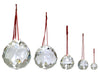 Five crystal balls with red strings attached. The balls are ranging from 20mm to 80mm 