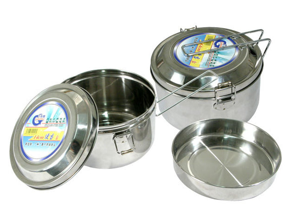 Round Stainless Steel Lunch Box - With Dish