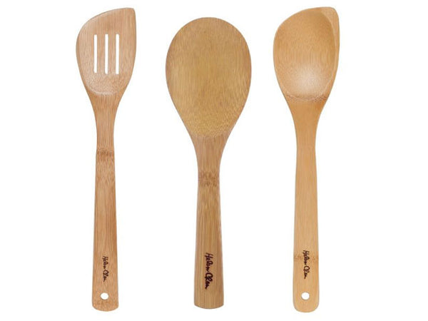 Bamboo Stir Fry Set - rice paddle, corner spoon, and slotted stir fry spatula