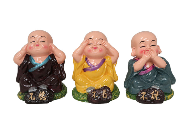 3 no evil monk figurines