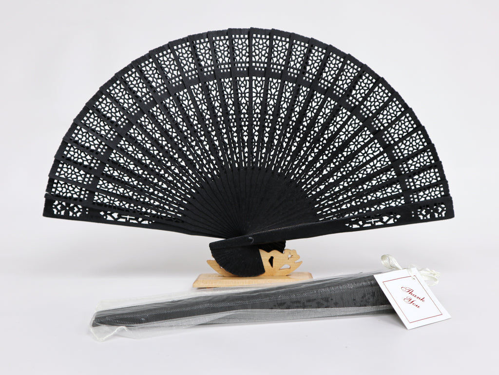 Carved Wooden Fan with Organza Bag