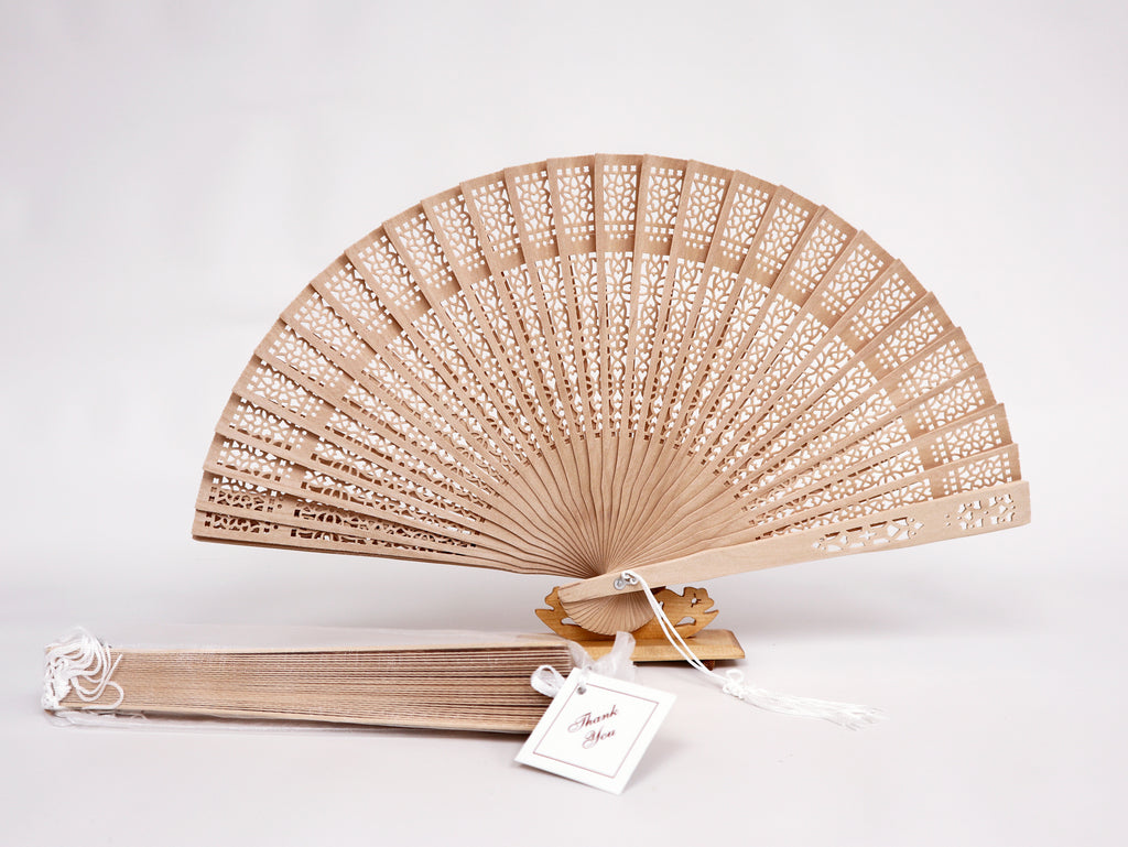 Carved Wooden Fan with Organza Bag