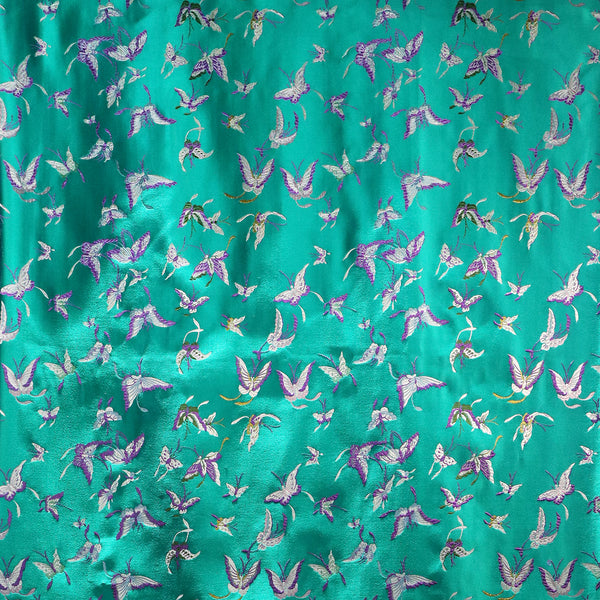 Silk / Rayon Butterfly Brocade Fabric in emerald green