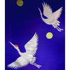 White Flying Crane under the Moon Brocade Fabric - Blue