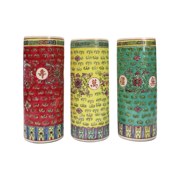 Longevity Ceramic Umbrella Stand in red, yellow, and green