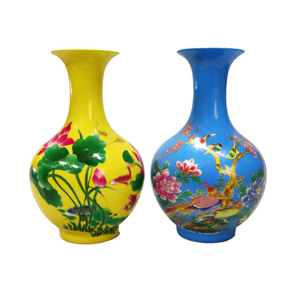 Pear-Shaped Brightly Colored Vases in yellow and blue