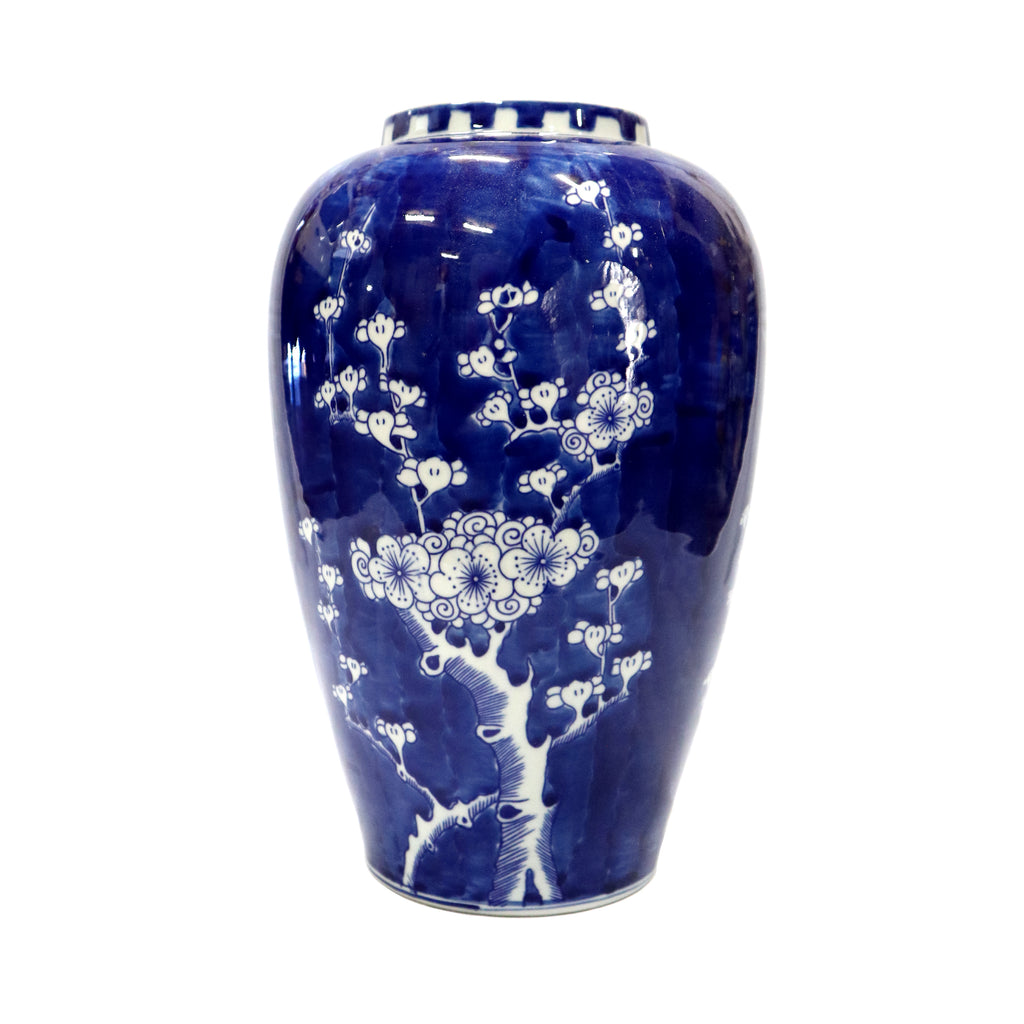 Plum-Shaped Dark Blue and White Cherry Blossom Vase