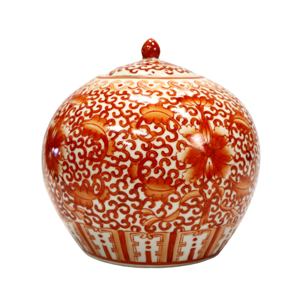 Charming apple-shaped jar with lid in a lovely persimmon color.